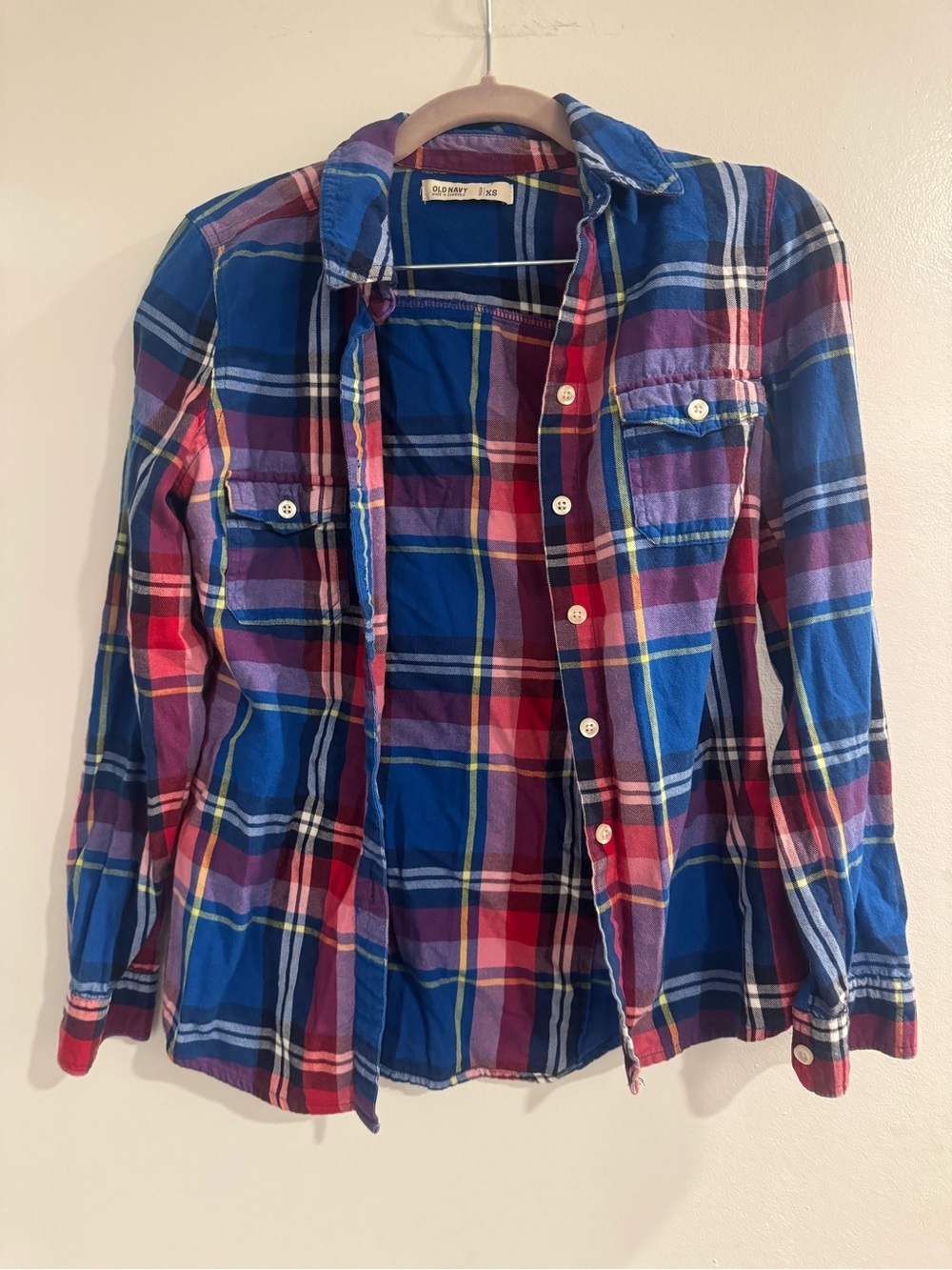 Old Navy Blue & Red Plaid Button-Down Shirt Women's XS casual flannel